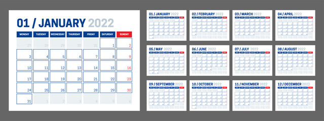 2022 Corporate Calendar Vector Design