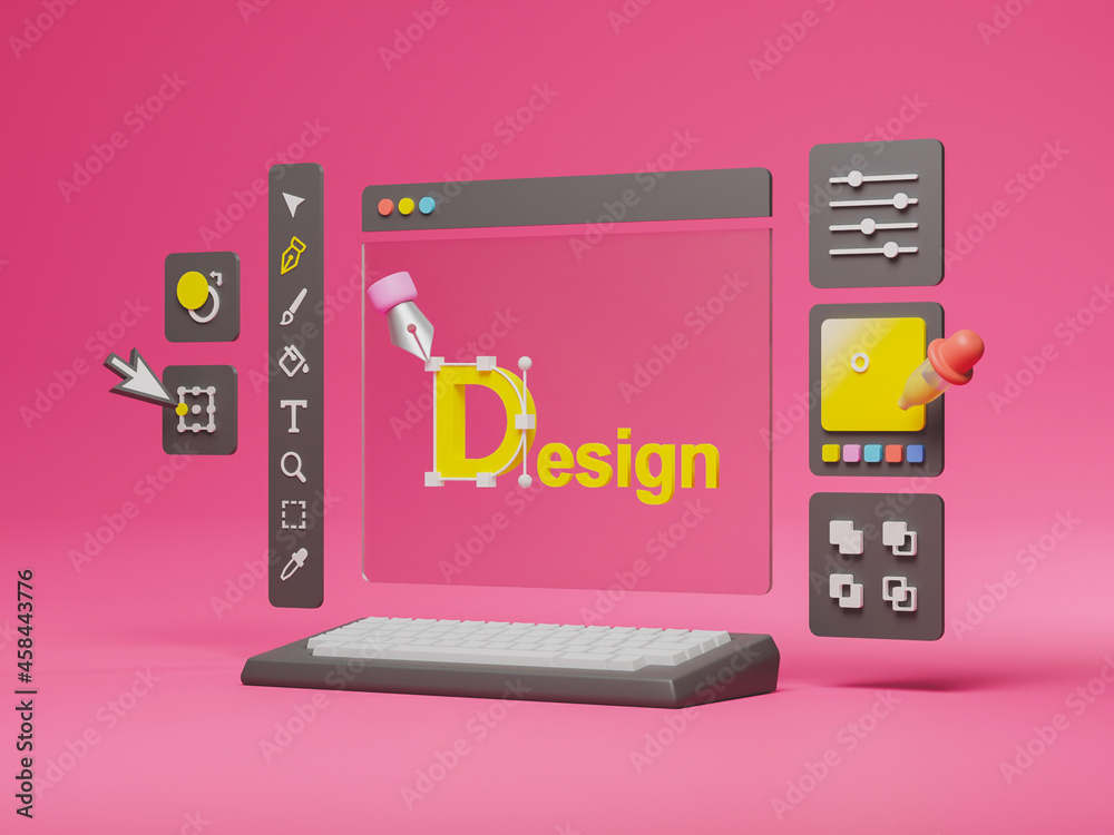 Fototapete graphic designer creative creator design logo artwork curve pen tool illustration equipment icons di