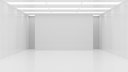 White clean empty architecture interior space room studio background wall display products minimalistic. 3d rendering.