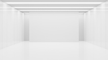 White clean empty architecture interior space room studio background wall display products minimalistic. 3d rendering.