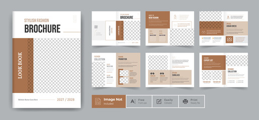 fashion brochure design template. colorful modern business and corporate annual report multi page brochure theme layout editable text and graphics
