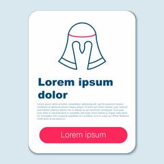 Line Medieval iron helmet for head protection icon isolated on grey background. Knight helmet. Colorful outline concept. Vector