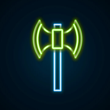 Glowing neon line Medieval poleaxe icon isolated on black background. Colorful outline concept. Vector