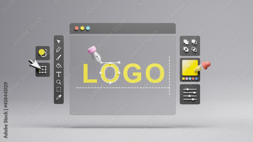Fototapete graphic designer creative creator design logo artwork curve pen tool illustration equipment icons di