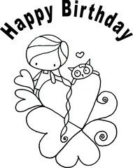 Vector illustration cute cartoon girl birthday card