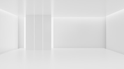 White clean empty architecture interior space room studio background wall display products minimalistic. 3d rendering.
