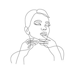 Woman Face Line Art Drawing. Abstract Female Head One Line Drawing for Wall Art, Fashion Prints, Posters. Art Sketch Print, Black And White Single Line Art, Feminine Poster. Vector EPS 10