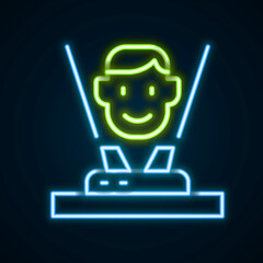 Glowing neon line Hologram icon isolated on black background. Global communication technology. Colorful outline concept. Vector