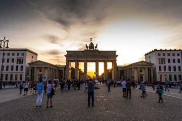 The Brandenburg Gate in Berlin at Sunset, Germany  Berlin, Germany. Monument 18th century 