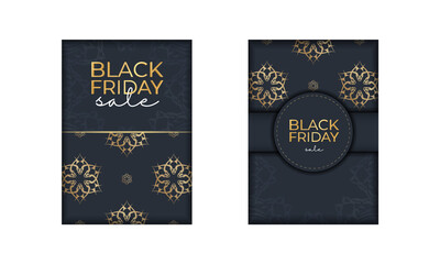 Dark blue black friday sale poster template with luxury gold pattern