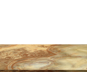 Isolated brown marble table or floor on white background, little shiny surface, perspective view, empty space for product presentation.