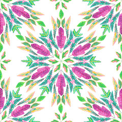 Mandala composition element colorful Croton leaves seamless pattern © Arunee