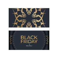 Dark blue black friday sale poster template with vintage gold ornament