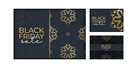 Poster Template For Black Friday In Dark Blue With Geometric Gold Ornament