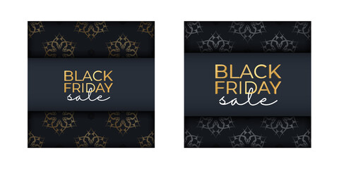 Fototapeta premium Poster Template For Black Friday In Dark Blue With Luxurious Gold Pattern