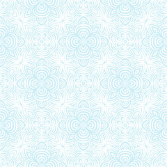 White floral pattern set on a blue background. Seamless texture.