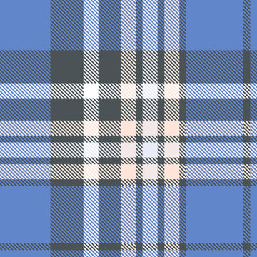 Seamless plaid check in pattern in blue, coral pink, gray and white.
