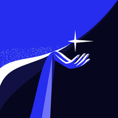 A star in a woman's hand. Vector illustration.