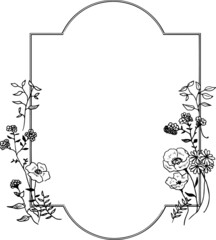 お洒落な白黒線画のお花フレーム