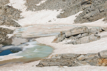 Fototapeta na wymiar View of glacier lake in the pass of Monte Moro, Italian alps