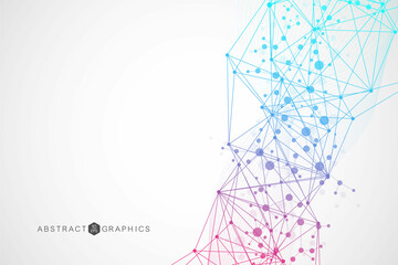 Structure molecule and communication. Dna, atom, neurons. Scientific concept for your design. Connected lines with dots. Medical, technology, chemistry, science background. Vector illustration.