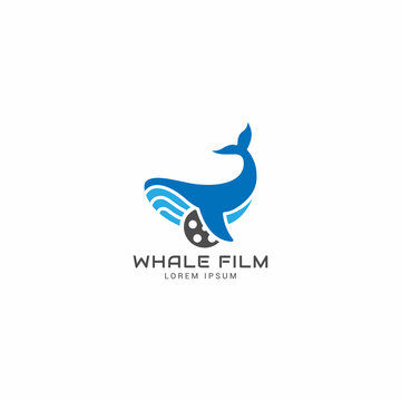 Abstract whale and film icon logo vector illustration. Cinema, film strip and whale icon logo design for Creative Movie Video Production