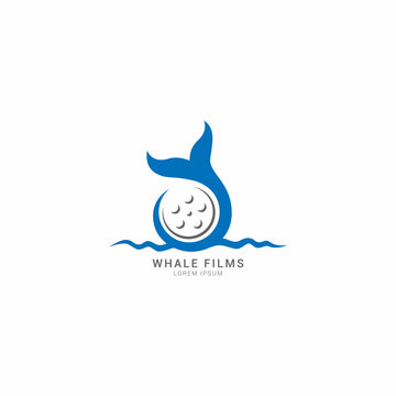 Abstract whale and film icon logo vector illustration. Cinema, film strip and whale icon logo design for Creative Movie Video Production