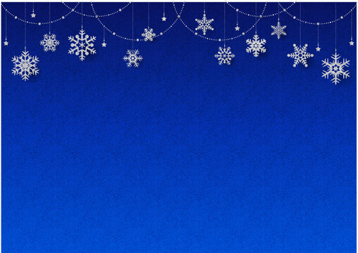 キラキラ☆雪の結晶オーナメントのシンプルな風景 ブルー