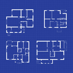 Set of floor plans blueprints. Vector unfurnished ground floor plans for your design. Suburban houses icons collection.