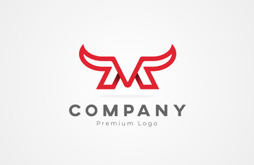 Initial M Bull horn Logo, modern and minimalist letter M  and horn combination, Flat design logo inspiration, vector illustration