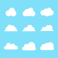 white cloud cartoon set with different shape for landscape decoration isolated on blue background 