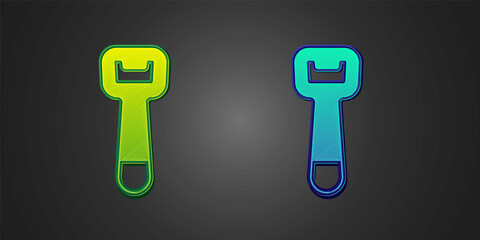 Green and blue Bottle opener icon isolated on black background. Vector
