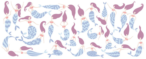 Mermaid Girls collection, isolated on white