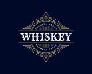 Vintage luxury royal frame labels with typography logo for beer whiskey alcohol drinks bottle box label packaging Engraving vector illustration design template