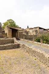 Ruins of an ancient city destroyed by the eruption of the volcano Vesuvius in 79 AD near Naples, Herculaneum, Italy.