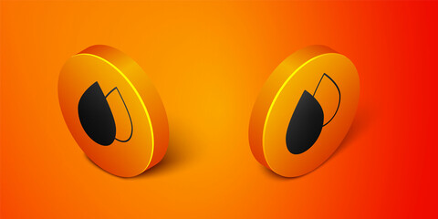 Isometric Water drop icon isolated on orange background. Orange circle button. Vector