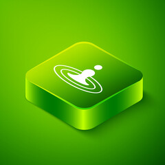 Isometric Water drop icon isolated on green background. Green square button. Vector