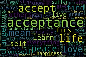 Word cloud of acceptance concept on black background - obrazy, fototapety, plakaty