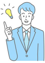 Upper body of a young man in a suit coming up with an idea (colored)