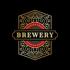 Vintage luxury royal frame labels with typography logo for beer whiskey alcohol drinks bottle box label packaging Engraving vector illustration design template