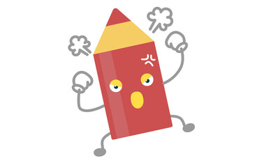 かわいい赤ペンのキャラクターが怒るベクターイラスト