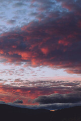 majestic pink sunset over the mountains shot in Tasmania, Australia