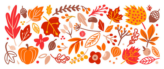Cute autumn background vector. Autumn shopping event illustration wallpaper with hand drawn icons set. This design good for banner, sale poster, packaging background and greeting card.
