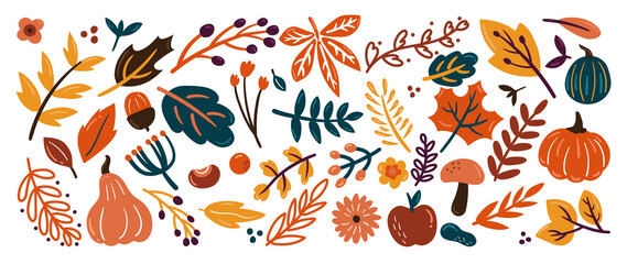 Cute autumn background vector. Autumn shopping event illustration wallpaper with hand drawn icons set. This design good for banner, sale poster, packaging background and greeting card.