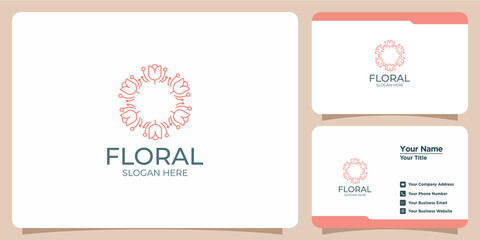 salon minimalist beauty flower logo and spa silhouette shape concept logo and business card template