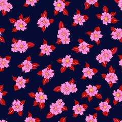 vector seamless pattern floral  with opened leaves and buds on a contrasting background. Botanical illustration for fabrics, textiles, wallpapers, papers, backgrounds.