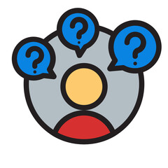 User , Questions and FAQ filled outline icon.