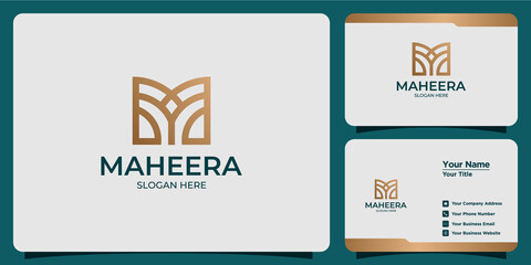 Set of feminine letter M logo templates for hand drawn beauty and business cards