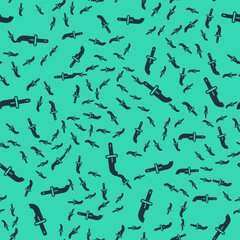 Black Hunter knife icon isolated seamless pattern on green background. Army knife. Vector
