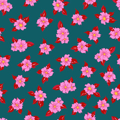 vector seamless pattern floral  with opened leaves and buds on a contrasting background. Botanical illustration for fabrics, textiles, wallpapers, papers, backgrounds.